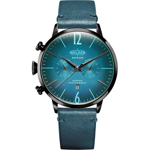  Welder Moody Green Leather Dual Time Watch with Date 45mm