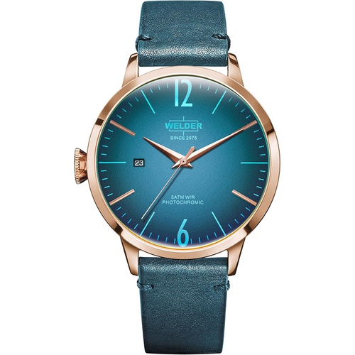  Welder Moody Green Leather 3 Hand Rose Gold-Tone Watch with Date 42mm
