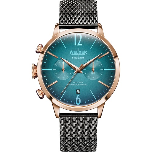  Welder Moody Stainless Steel Gunmetal Mesh Dual Time Rose Gold-Tone Watch with Date 42mm