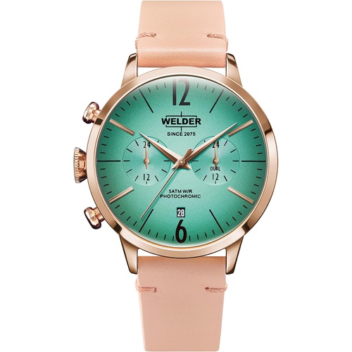  Welder Moody Pink Leather Dual Time Rose Gold-Tone Watch with Date 42mm