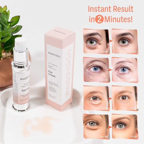  Wealthskin Anti-Aging Rapid Reduction Eye Cream Visibly Reduce Under- Eye Bags, Wrinkles, Dark Circles, Fine Lines & Crows Feet Instantly 2 minutes