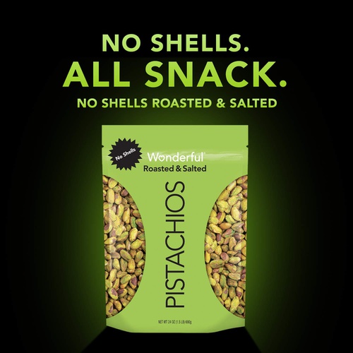  Wonderful Pistachios, No Shells, Roasted & Salted, 24 Ounce Resealable Bag