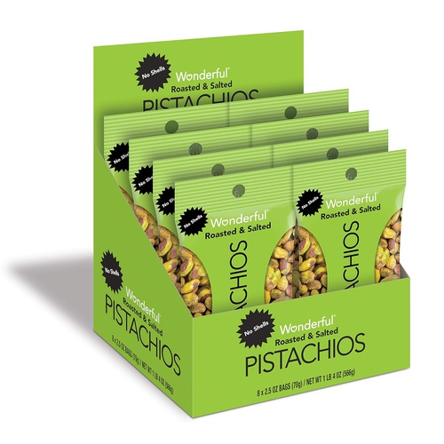  Wonderful Pistachios, No Shells, Roasted and Salted, 2.5 Ounce Bag (Pack of 8)