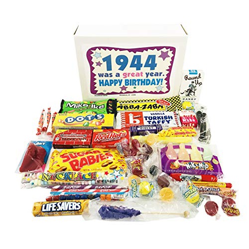  Woodstock Candy ~ 1944 77th Birthday Gift Basket Box of Nostalgic Retro Candy from Childhood for 77 Year Old Man or Woman Born 1944 Jr