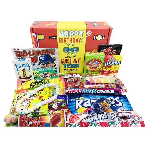  Woodstock Candy ~ 1981 40th Birthday Retro Decade 80s Candy Gag Gift Basket Box Assortment From Childhood - Milestone Birthday Gifts for 40 Years Old Man or Woman Jr