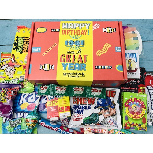  Woodstock Candy ~ 1981 40th Birthday Retro Decade 80s Candy Gag Gift Basket Box Assortment From Childhood - Milestone Birthday Gifts for 40 Years Old Man or Woman Jr