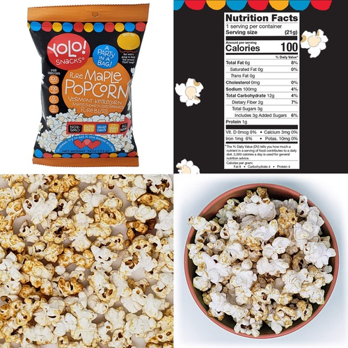 YOLO! Snacks - Individual Bag Snack Size Popped Popcorn - Gourmet Variety Pack Cheddar, Sea Salt, Maple and Original Flavors - 18 - 21 Grams - 6 Count Case