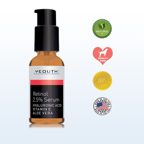  Retinol Serum 2.5% with Hyaluronic Acid, Aloe Vera, Vitamin E - Boost Collagen Production, Reduce Wrinkles, Fine Lines, Even Skin Tone, Age Spots, Sun Spots - 1 fl oz - Yeouth … (1
