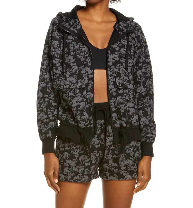 Zella Weekend Print Washed Organic Cotton Hoodie_BLACK- GREY MILA FLORAL