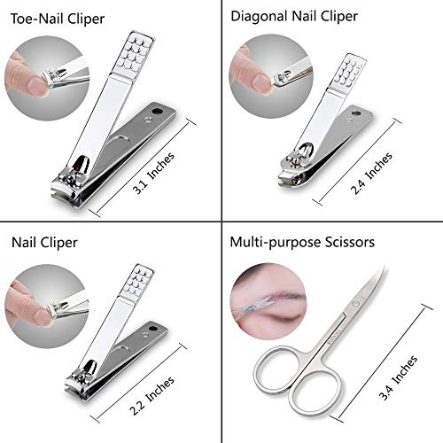  ZIZZON Manicure, Pedicure Kit, Nail Clippers Set of 12Pcs, Professional Grooming Kit, Nail Tools with Luxurious Travel Case