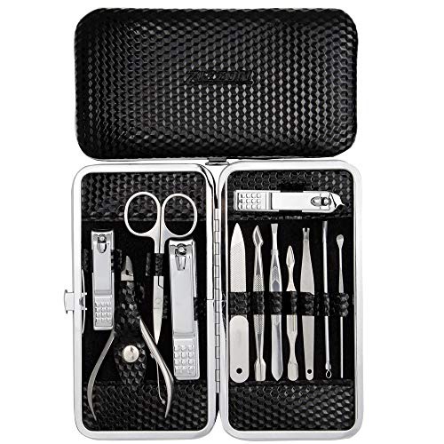  ZIZZON Manicure, Pedicure Kit, Nail Clippers Set of 12Pcs, Professional Grooming Kit, Nail Tools with Luxurious Travel Case