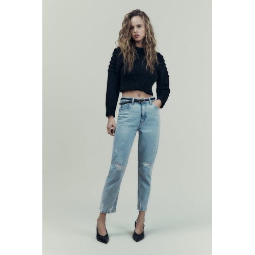 자라 Zara Z1975 RIPPED MOM FIT JEANS