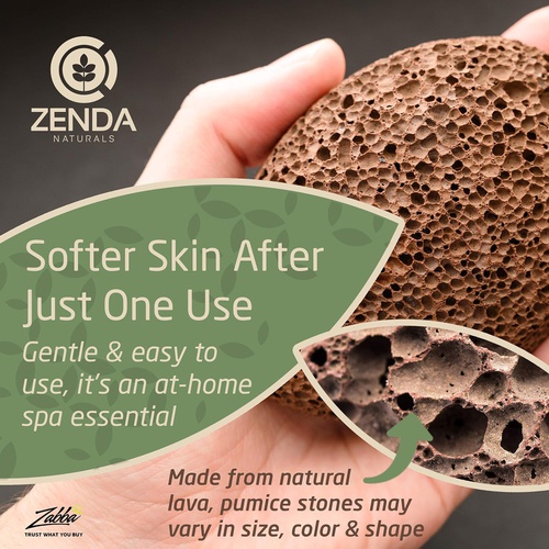  Zenda Naturals Pumice Stone for Feet - Exfoliating Foot Scrubber for Shower - Dead Skin Remover & Pedicure Tool for Callus Removal - Exfoliator Made with Natural Volcanic Lava