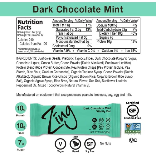  Zing Bars Zing Plant Based Protein Bar | Dark Chocolate Coconut , 12 Count | Macaroon Style Shaved Coconut | 10g Protein and 8g Fiber | Vegan, Gluten Free, Non GMO | Created by Professional