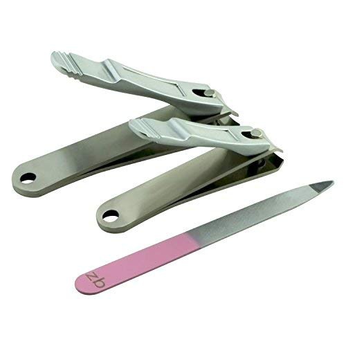  Nail Clippers by Zizzili Basics - 3 Piece Nail Clipper Set - Stainless Steel Fingernail & Toenail Clippers with Nail File & Bonus Pink Carry Case - Best Nail Care for Manicure, Ped
