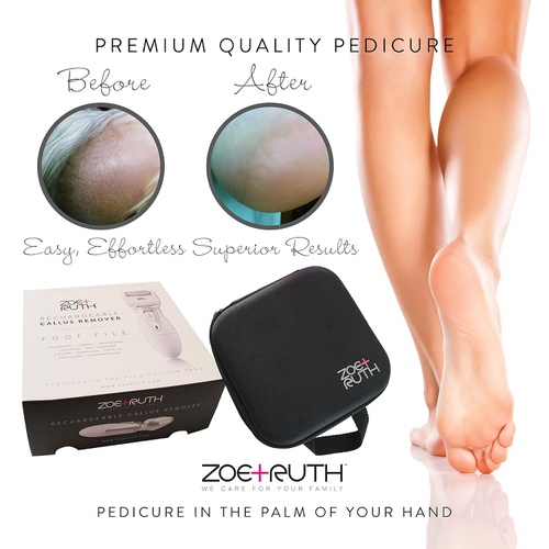  Electric Callus Remover Foot File USB Rechargeable Pedicure tools for Dry Cracked Dead Skin on your Heels and Feet by Zoe+Ruth. International Charger, 3 Rollers & Travel Friendly S