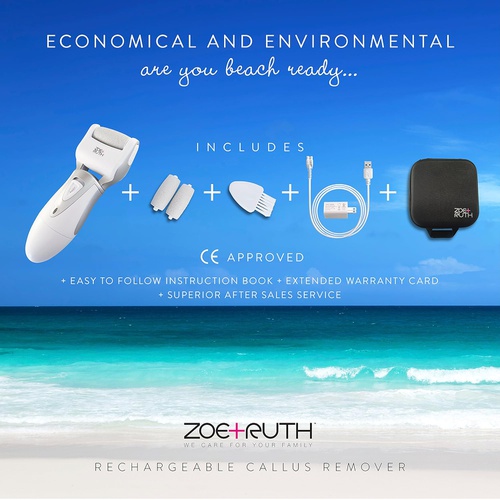  Electric Callus Remover Foot File USB Rechargeable Pedicure tools for Dry Cracked Dead Skin on your Heels and Feet by Zoe+Ruth. International Charger, 3 Rollers & Travel Friendly S