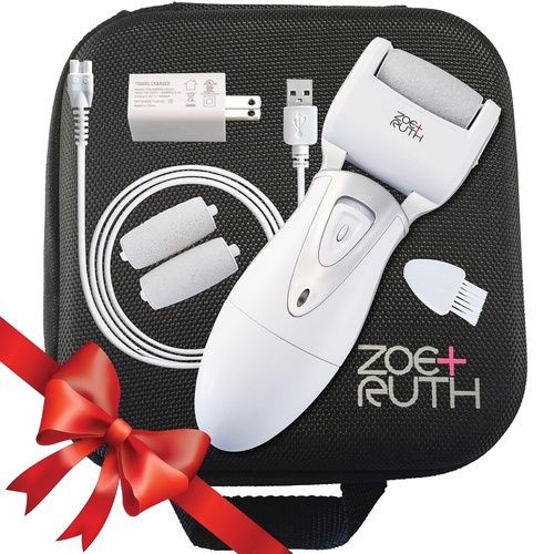  Electric Callus Remover Foot File USB Rechargeable Pedicure tools for Dry Cracked Dead Skin on your Heels and Feet by Zoe+Ruth. International Charger, 3 Rollers & Travel Friendly S