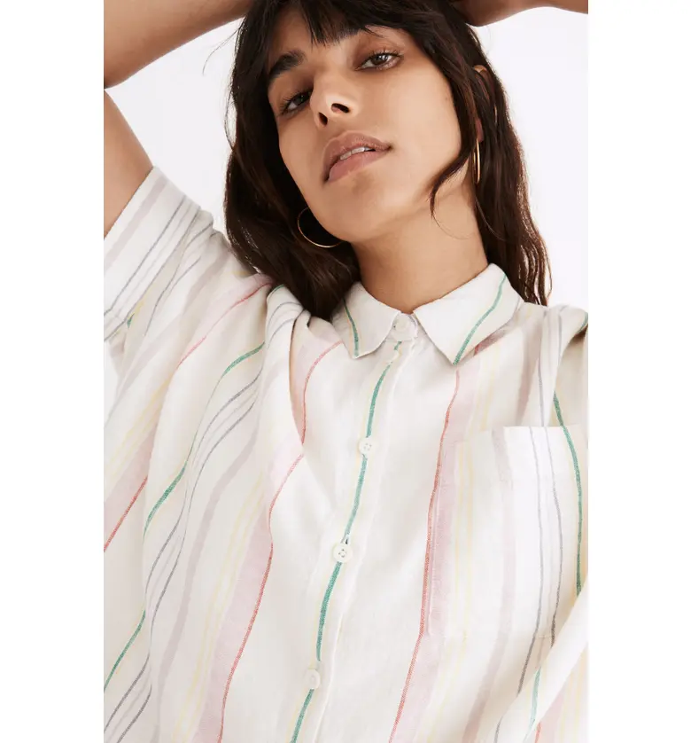 메이드웰 Madewell Rainbow Stripe Linen Blend Daily Shirt_LIGHTHOUSE