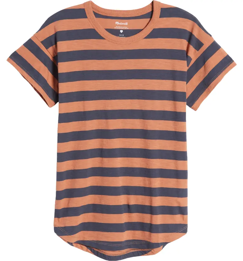 메이드웰 Madewell Whisper Cotton Stripe Crewneck T-Shirt_WARM UMBER