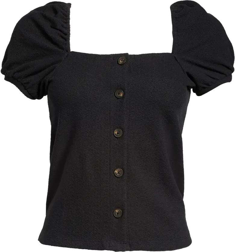 메이드웰 Madewell Womens Jacquard Square Neck Puff Sleeve Top_TRUE BLACK