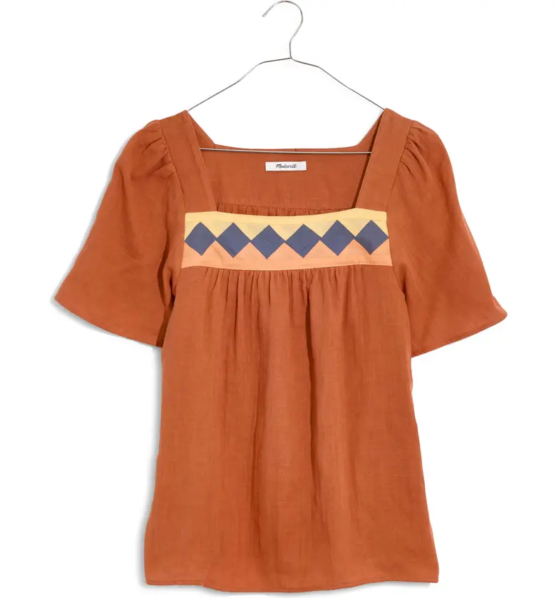 메이드웰 Madewell Patchwork Square Neck Top_BURNT CLAY