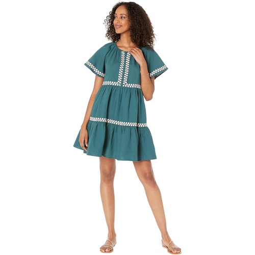 메이드웰 Madewell Embroidered Linen-Blend Flutter-Sleeve Mini Dress