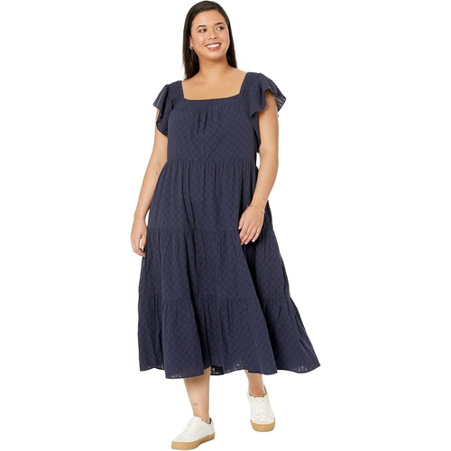 메이드웰 Madewell Plus Ruffle-Sleeve Tiered Midi Dress in Textured Check