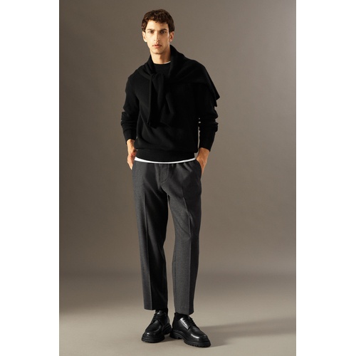 COS ELASTICATED WOOL-FLANNEL PANTS - TAPERED