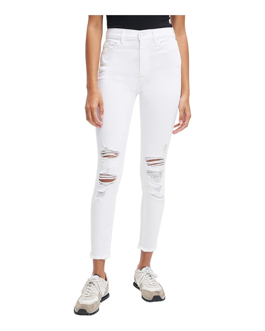 7 For All Mankind High-Waist Ankle Skinny in Clean Whiteu002FDestroy