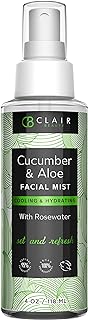 Azure Cosmetics Clair Beauty Cucumber & Aloe Facial Mist Spray - W/Aloe, Witch Hazel & Vitamins | Cooling & Hydrating | Restores Dry, Dehydrated Skin - 118mL