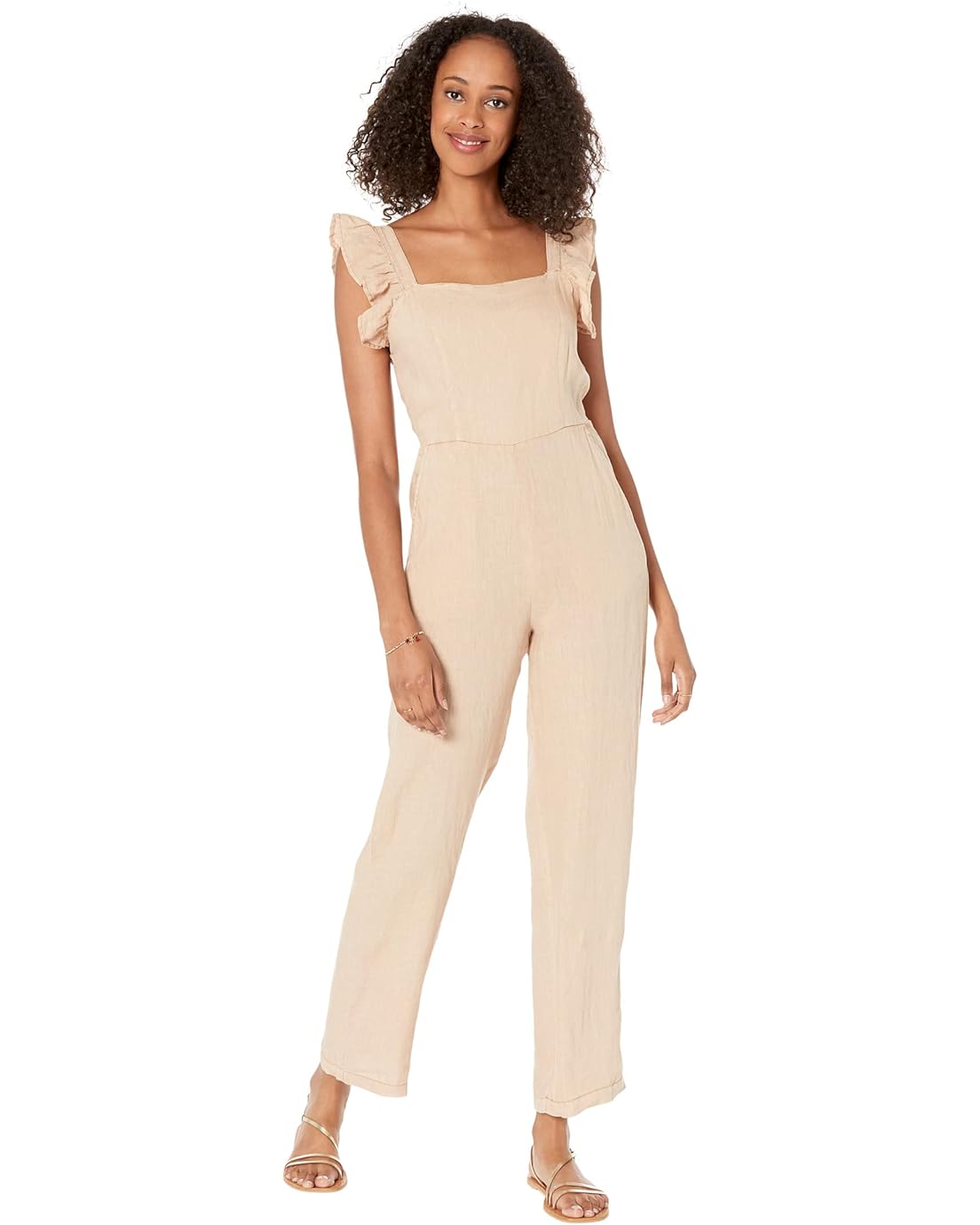 Blank NYC Linen Jumpsuit with Ruffle Strap Detail in Going Steady