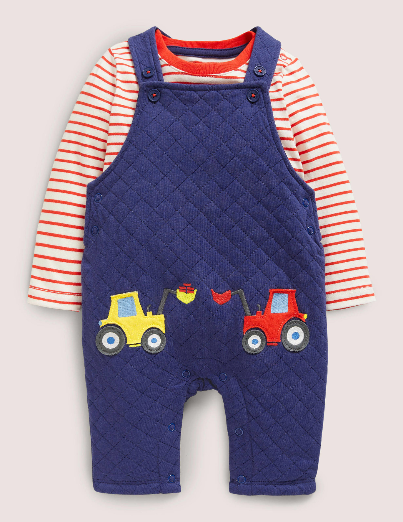 Boden Quilted Dungaree Set - Starboard Blue Tractor