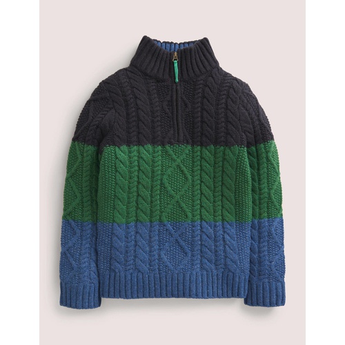 보덴 Boden Colorblock Half Zip Cable Knit Sweater - Multi Colourblock