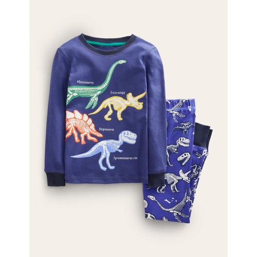 보덴 Boden Snug Glow-in-the-dark Pajamas - Bluing Blue Dinosaurs