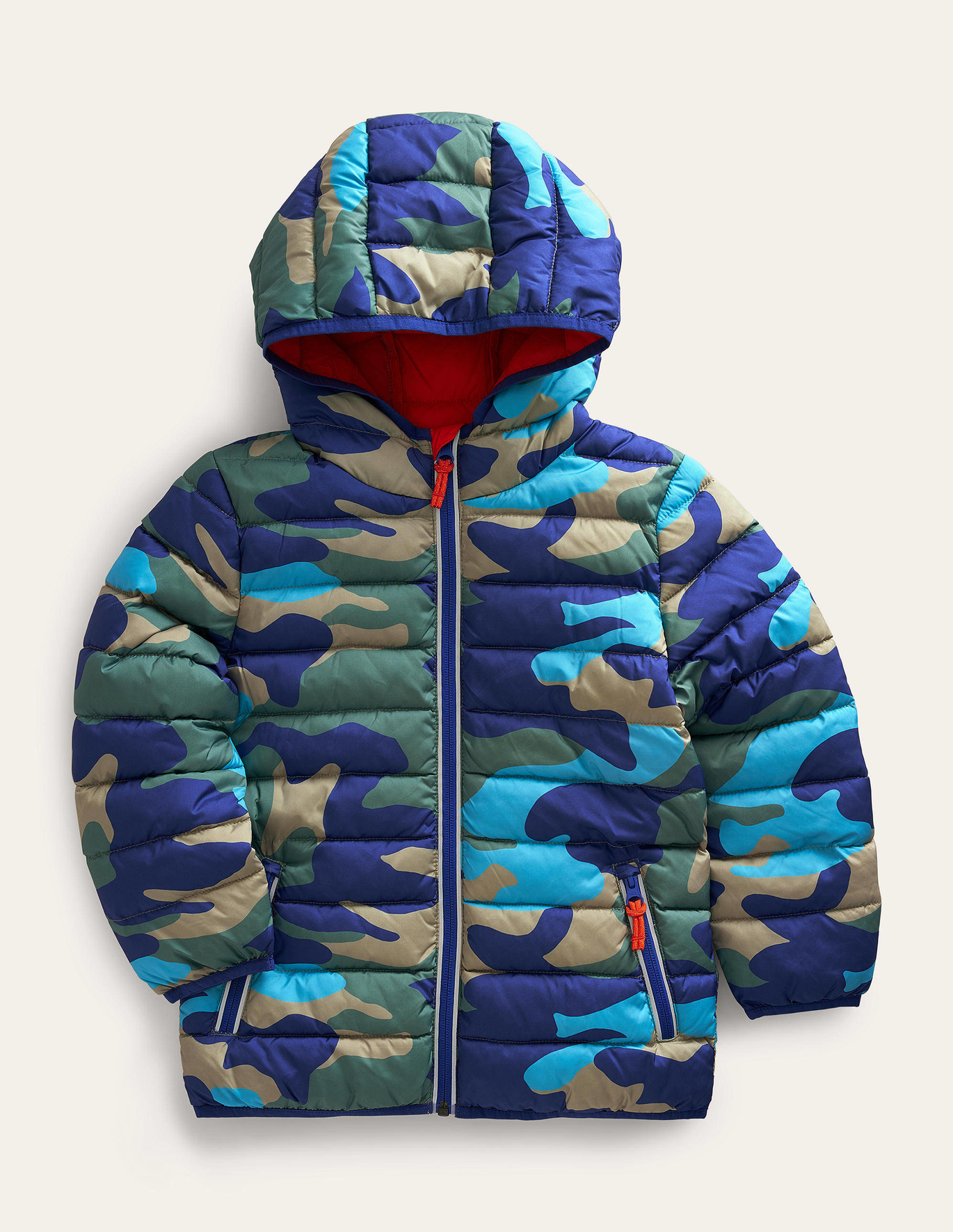 Boden Cosy Pack-away Padded Jacket - Brilliant Blue Camo