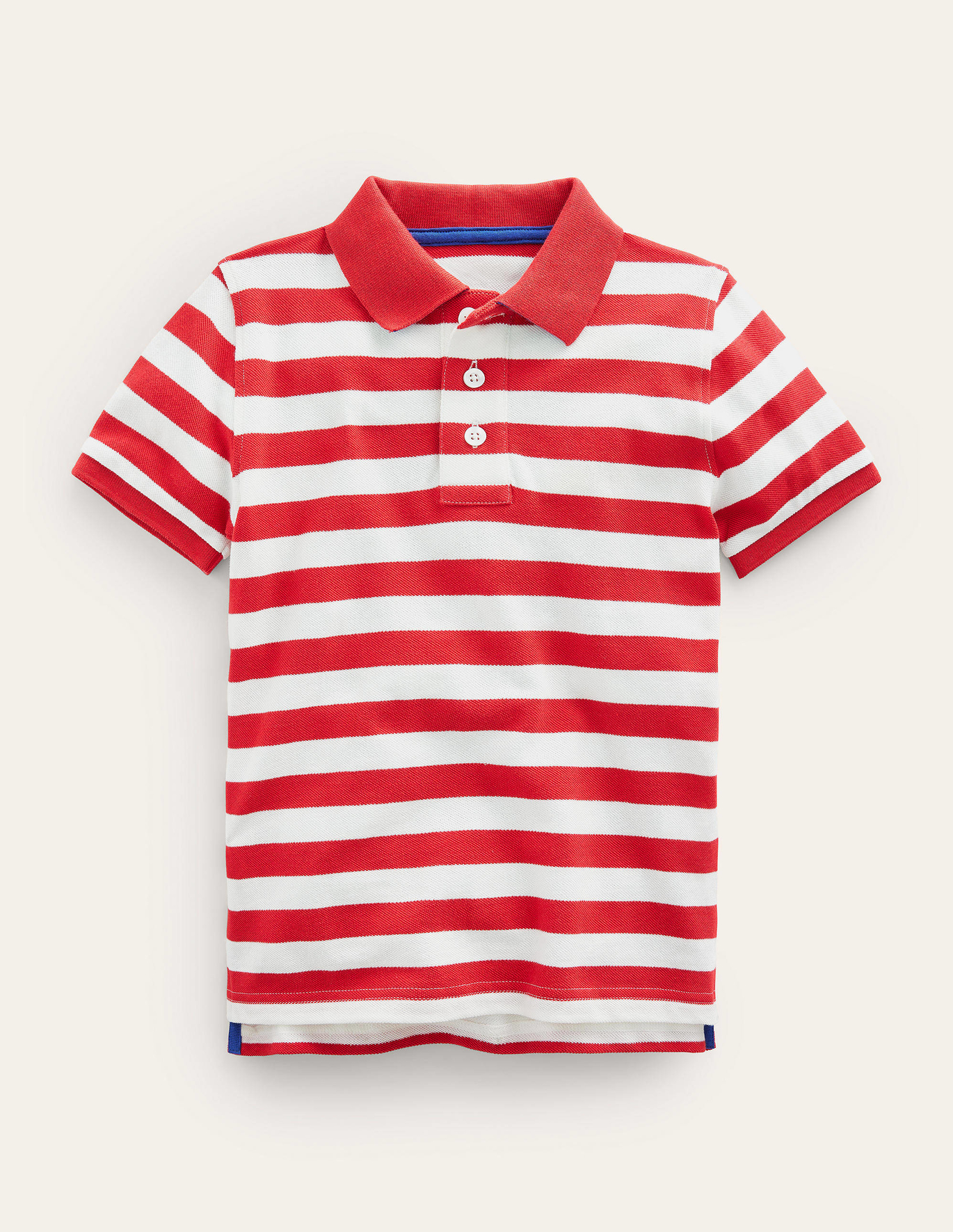 Boden Pique Polo Shirt - Breton Ivory/Red