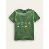 Boden Chain Stitch Slogan T-shirt - Safari Green Be Kind
