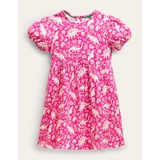 Boden Puff Sleeve Dress - Tickled Pink Dinosaur Toile