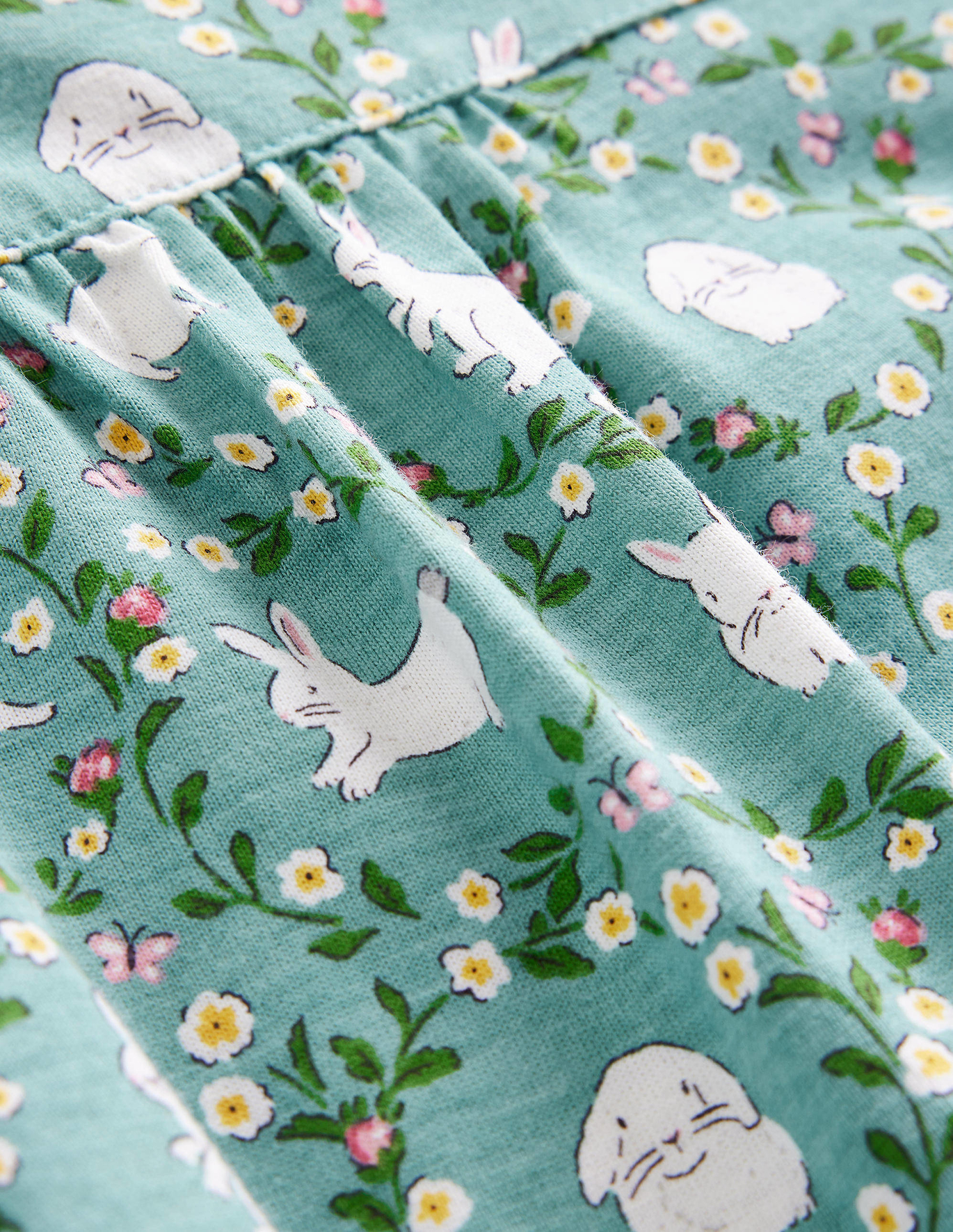 보덴 Boden Printed Long-sleeved Nightie - Hot Spring Blue Bunnies