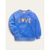 Boden Velour Logo Sweat - Blue Marl Love