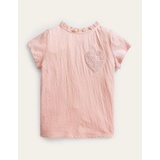Boden Broderie Pocket T-shirt - Boto Pink