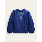 Boden Lace Mix Jersey Top - Starboard Blue