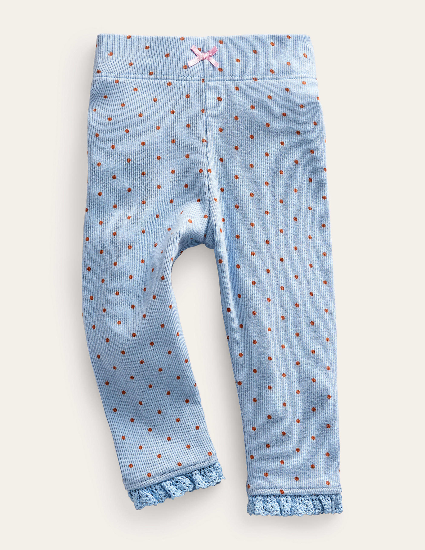 Boden Ribbed Lace Leggings - Soft Blue Brown Spot