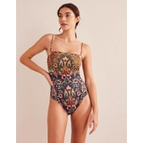 Boden Skinny Strap Swimsuit - Navy, Exotic Foliage