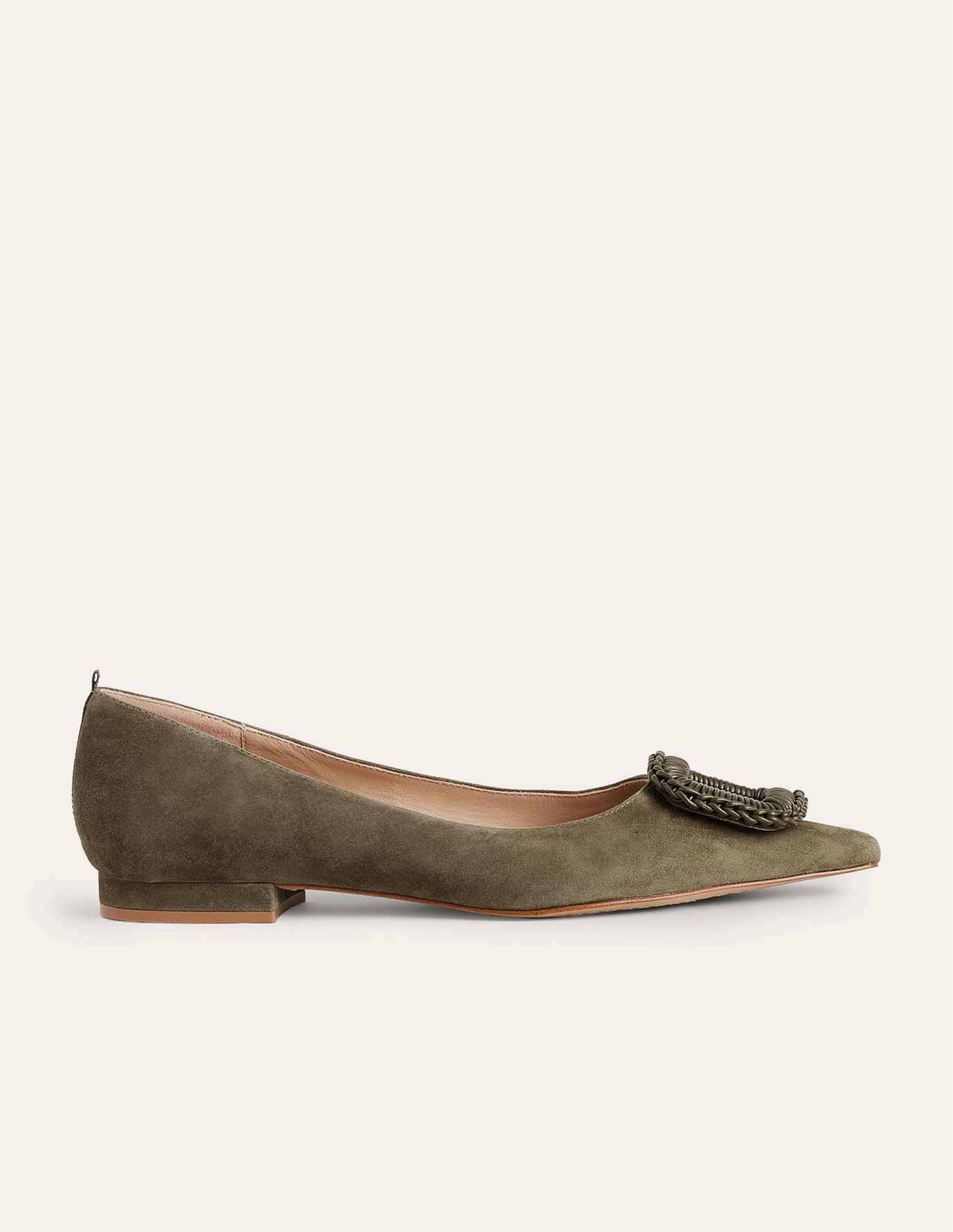 Boden Pointed Ballet Flats - Deep Olive Suede