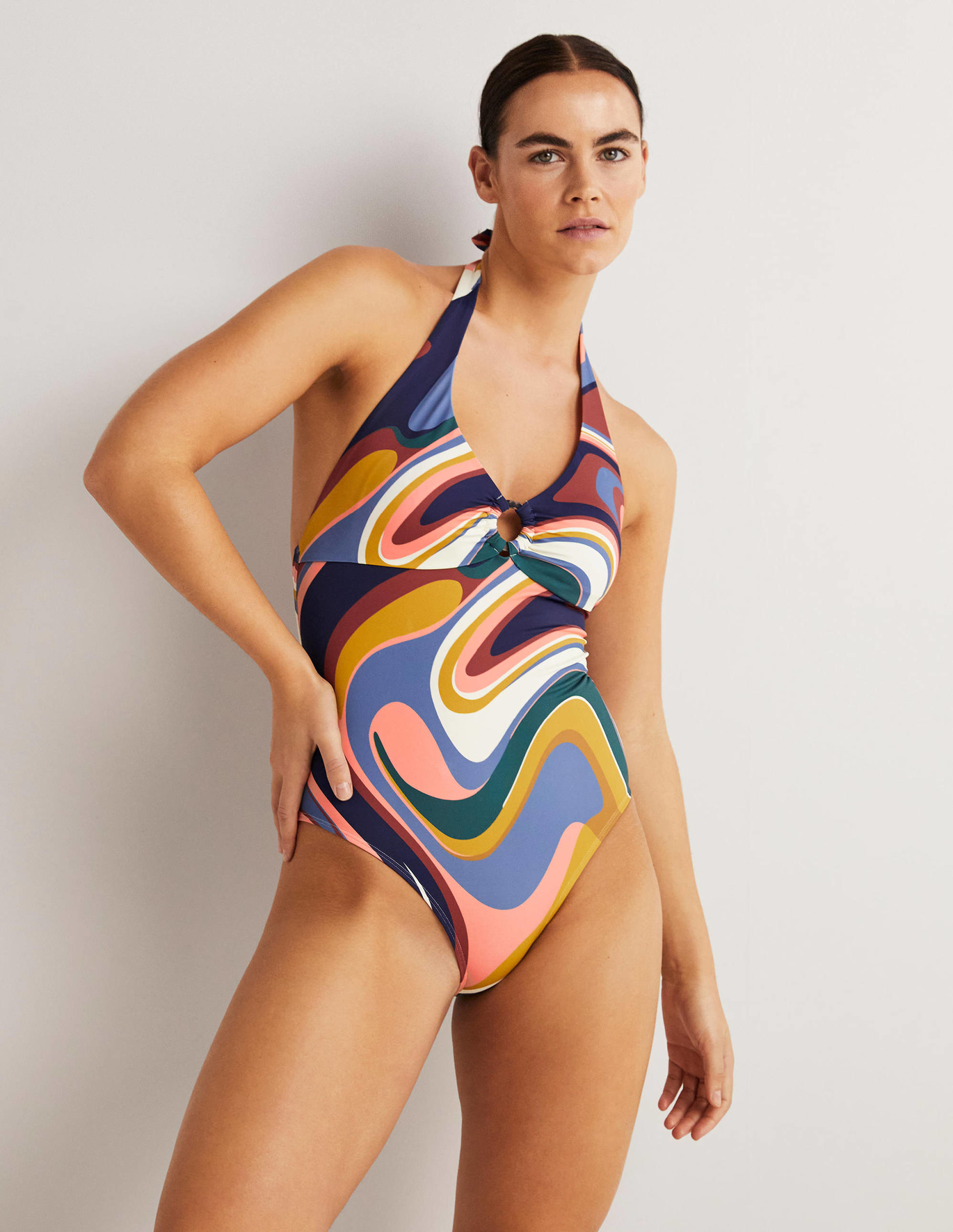 Boden Resin Ring Halter Swimsuit - Multi, Utopia Swirl