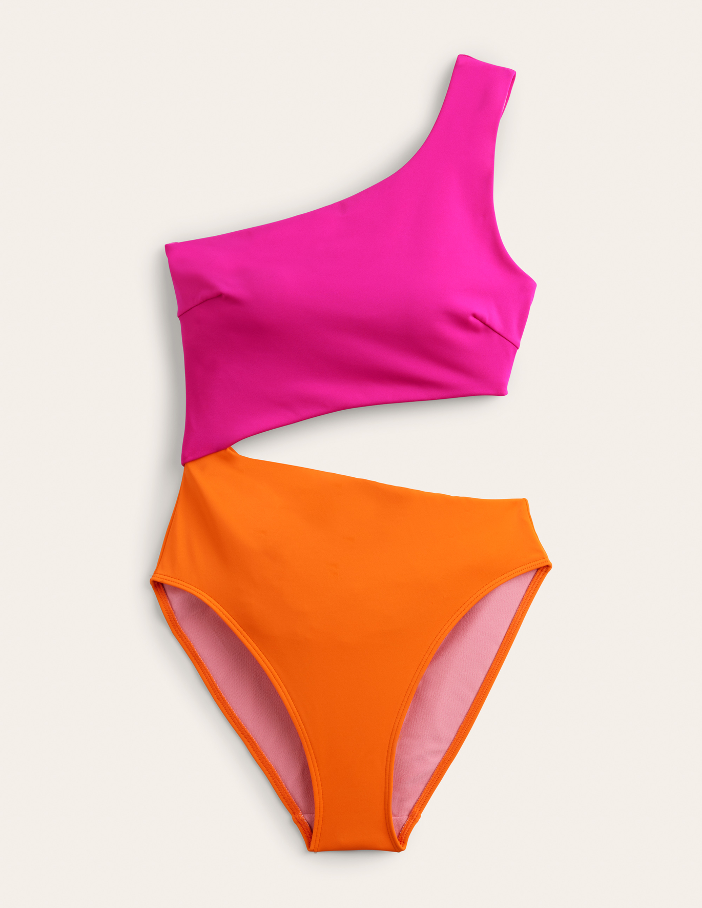 보덴 Boden One Shoulder Cut Out Swimsuit - Pink Colourblock
