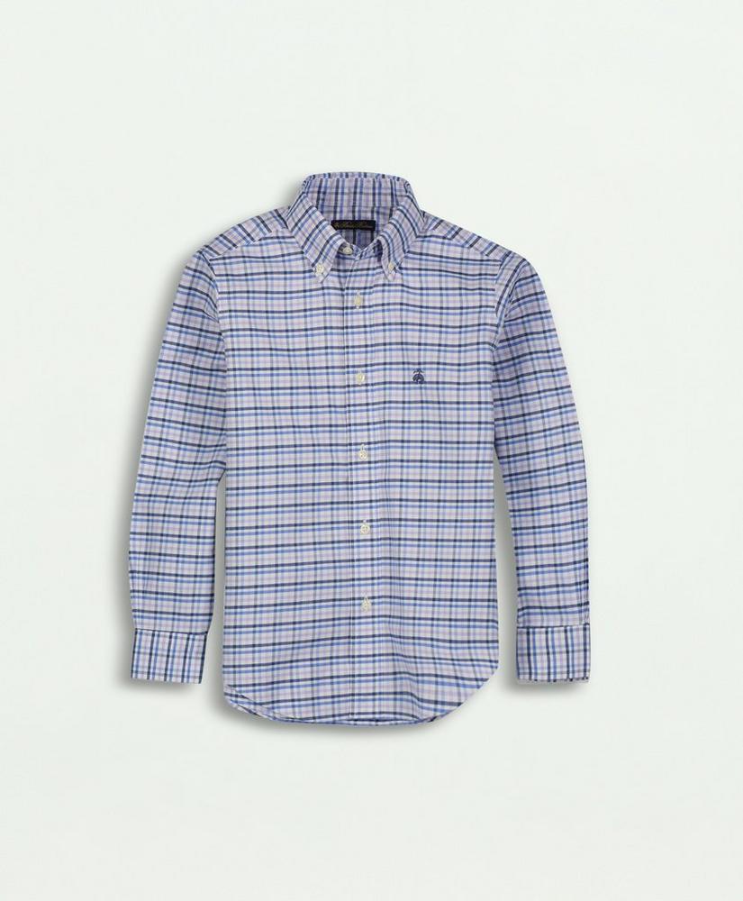 Boys Non-Iron Stretch Cotton Oxford Multicolored Plaid Sport Shirt