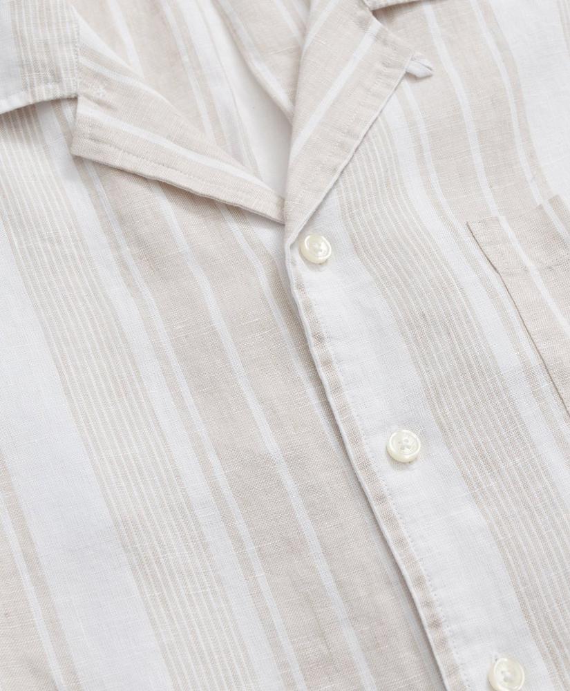 브룩스브라더스 Irish Linen Short Sleeve Camp Collar Striped Sport Shirt
